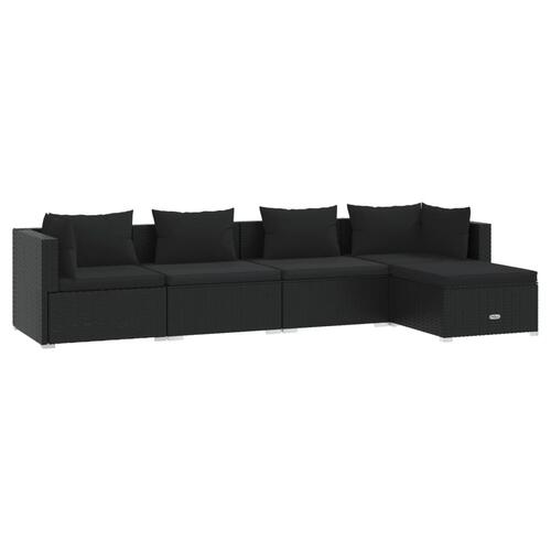 Loungesæt til haven 5 dele med hynder polyrattan sort