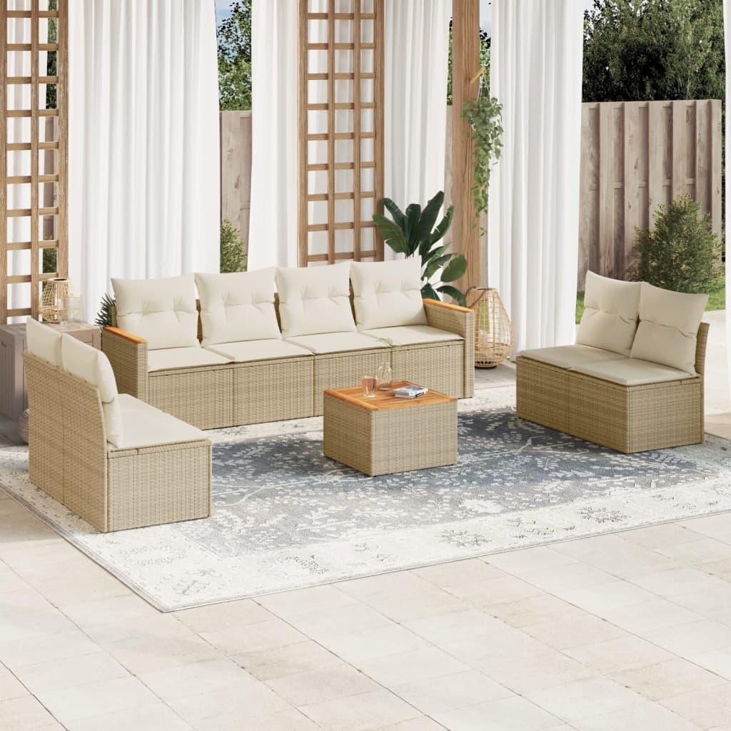 Sofasæt til haven 9 dele med hynder polyrattan beige billede