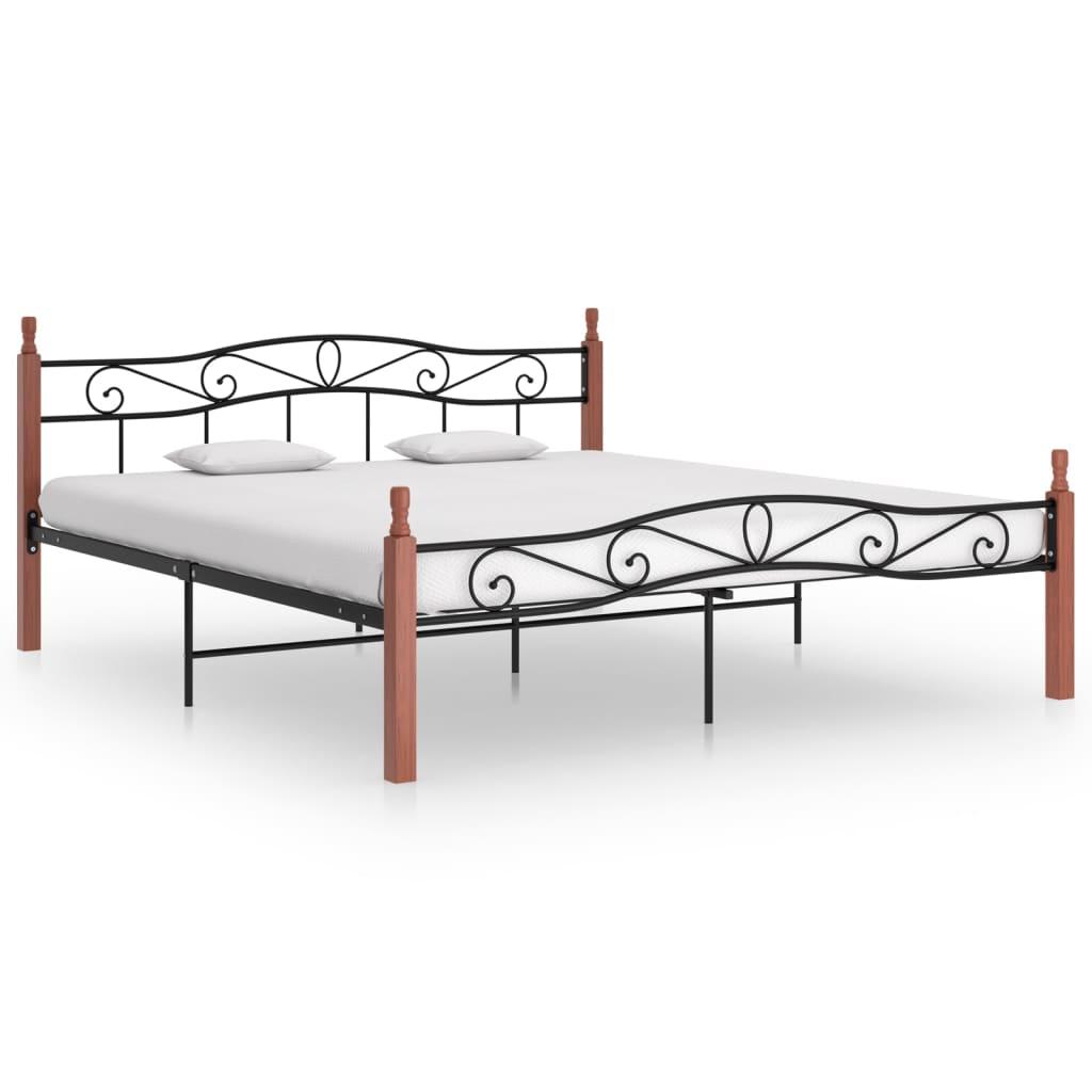 Sengeramme 180x200 cm metal og massivt egetræ sort