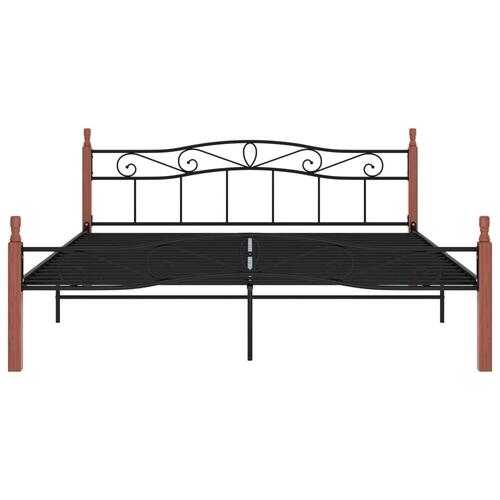 Sengeramme 180x200 cm metal og massivt egetræ sort