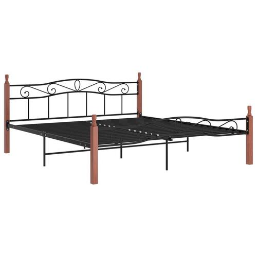 Sengeramme 200x200 cm metal og massivt egetræ sort
