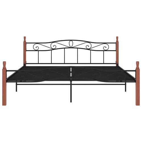 Sengeramme 200x200 cm metal og massivt egetræ sort