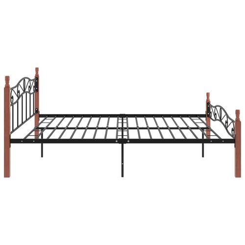 Sengeramme 200x200 cm metal og massivt egetræ sort