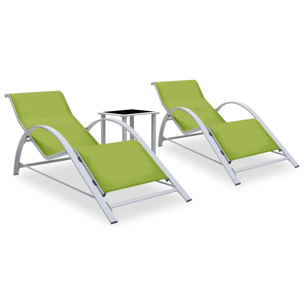 Liggestole 2 stk. med bord aluminium grøn
