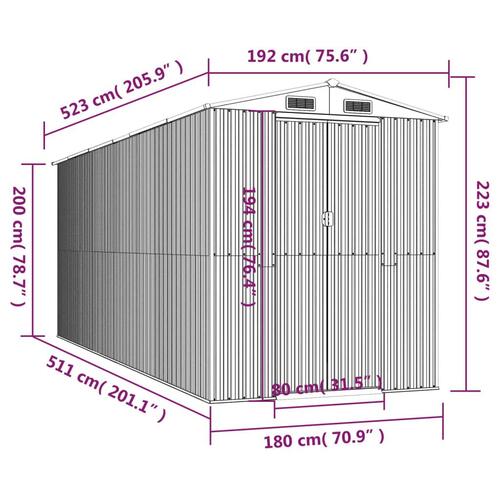 Haveskur 192x523x223 cm galvaniseret stål antracitgrå