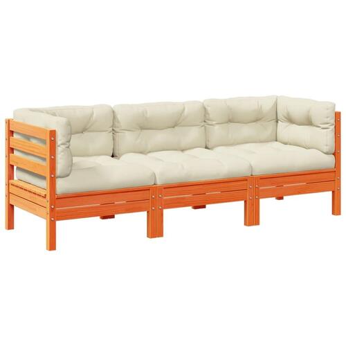 Sofasæt til haven 3 dele med hynder massivt fyr gyldenbrun