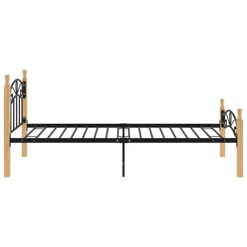 Sengeramme 90x200 cm metal og massivt egetræ sort