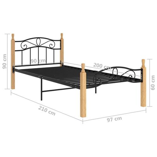 Sengeramme 90x200 cm metal og massivt egetræ sort
