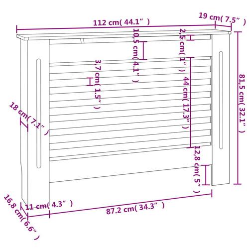 Radiatorskjuler MDF 112 x 19 x 81,5 cm hvid