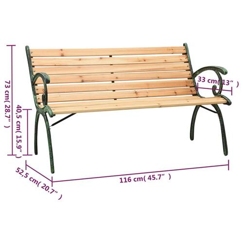 Havebænk 116 cm støbejern og massivt grantræ