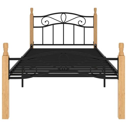 Sengeramme 100x200 cm metal og massivt egetræ sort