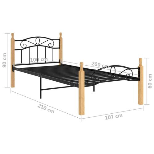 Sengeramme 100x200 cm metal og massivt egetræ sort