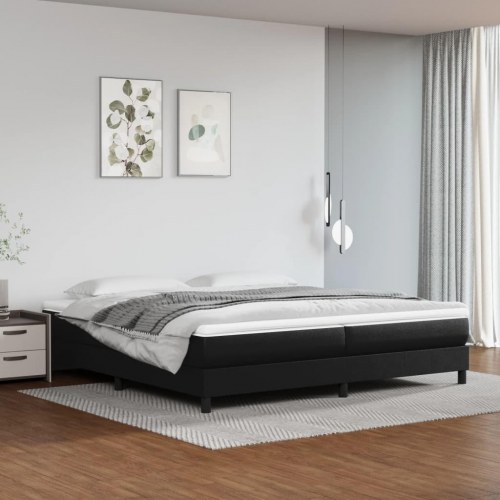 Kontinentalseng 200x200 cm i sort kunstlæder med madras og topmadras