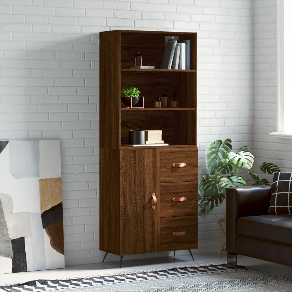Højskab 69,5x34x180 cm konstrueret træ brun egetræsfarve