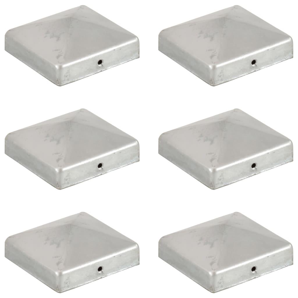 Pyramideformede stolpehætter 6 stk. 81x81 mm galvaniseret metal