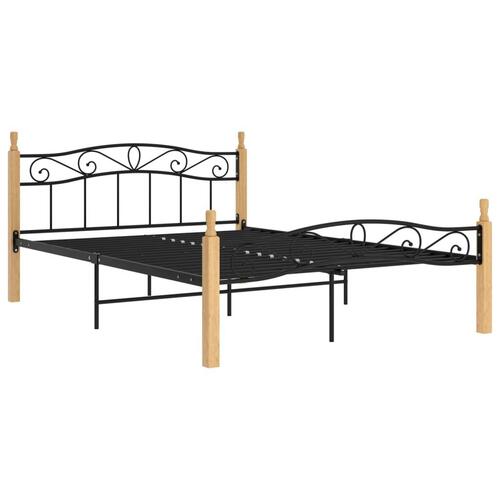 Sengeramme 140x200 cm metal og massivt egetræ sort