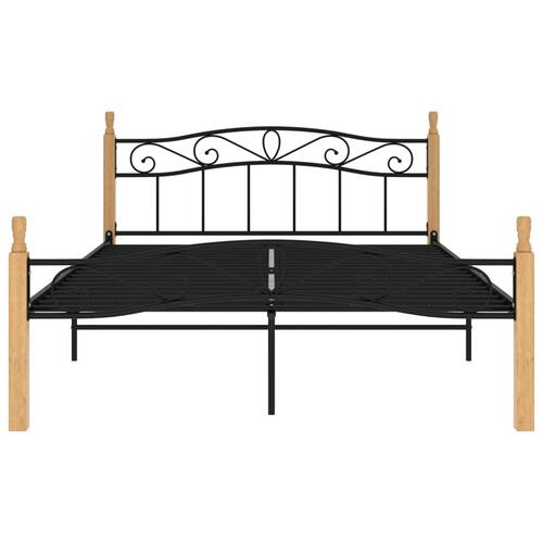 Sengeramme 140x200 cm metal og massivt egetræ sort