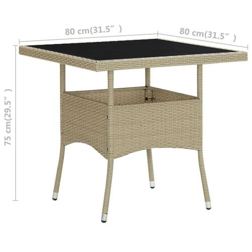 Udendørs spisebord polyrattan og glas beige