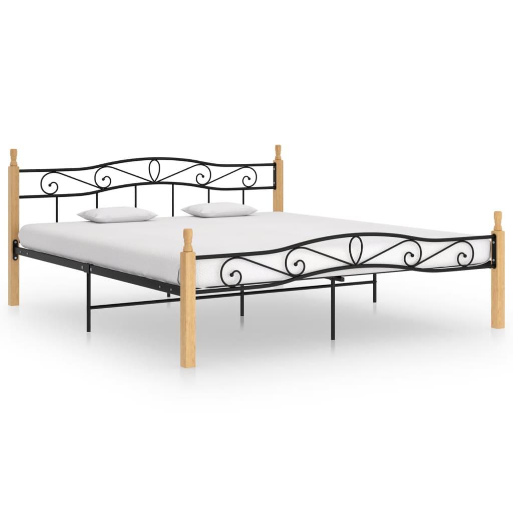 Sengeramme 180x200 cm metal og massivt egetræ sort