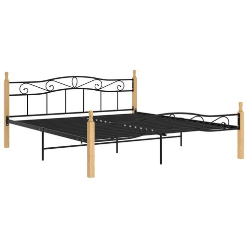 Sengeramme 180x200 cm metal og massivt egetræ sort