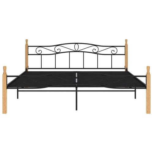 Sengeramme 180x200 cm metal og massivt egetræ sort