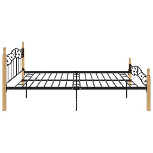 Sengeramme 180x200 cm metal og massivt egetræ sort