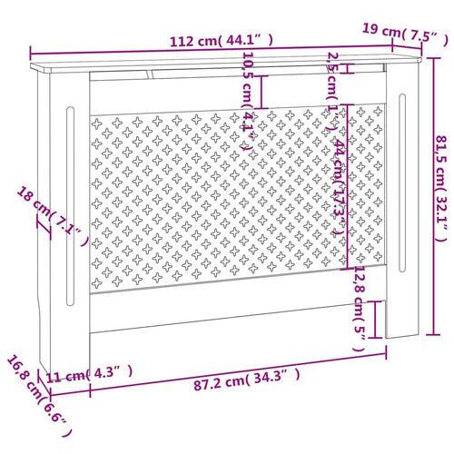 Radiatorskjuler MDF 112 x 19 x 81,5 cm hvid
