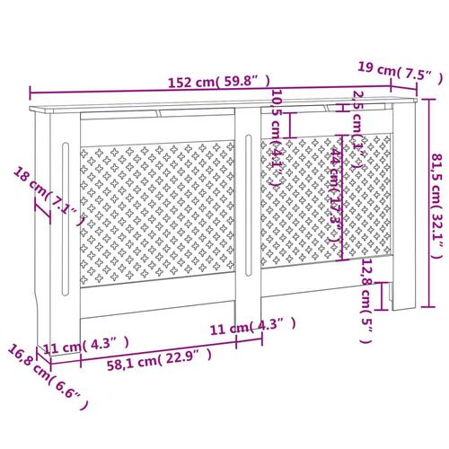 Radiatorskjuler MDF 152x19x81,5 cm hvid