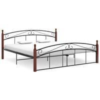 Sengeramme 180x200 cm metal og massivt egetræ sort