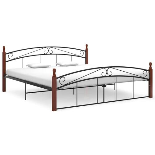 Sengeramme 180x200 cm metal og massivt egetræ sort