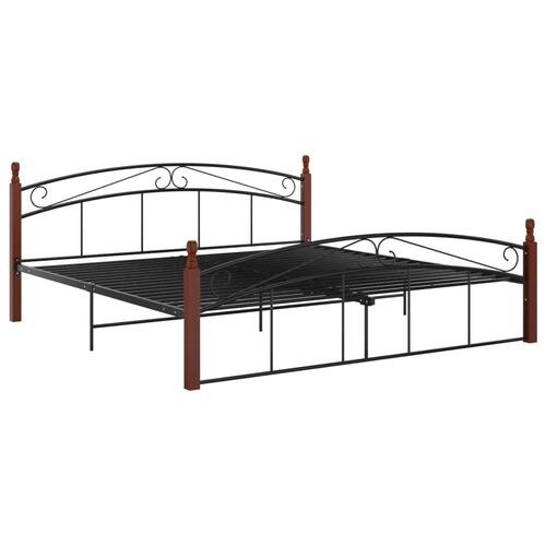 Sengeramme 180x200 cm metal og massivt egetræ sort