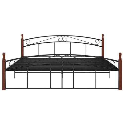 Sengeramme 180x200 cm metal og massivt egetræ sort