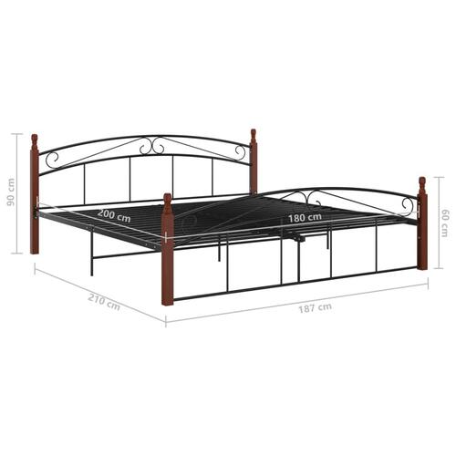 Sengeramme 180x200 cm metal og massivt egetræ sort