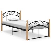 Sengeramme 90x200 cm metal og massivt egetræ sort