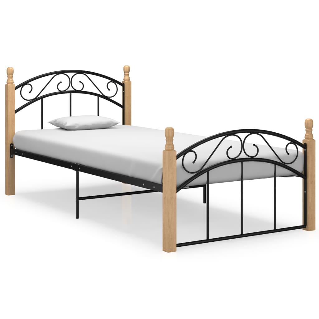 Sengeramme 90x200 cm metal og massivt egetræ sort