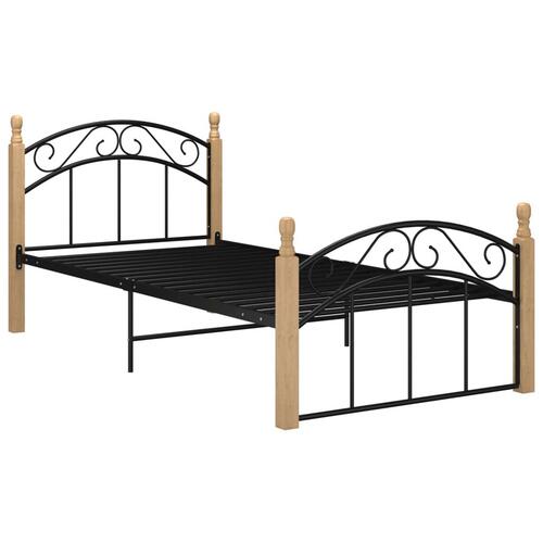 Sengeramme 90x200 cm metal og massivt egetræ sort