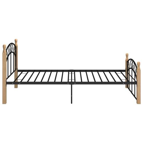 Sengeramme 90x200 cm metal og massivt egetræ sort