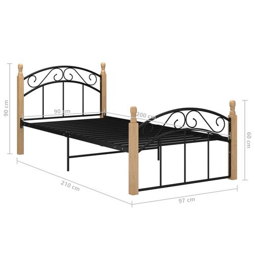 Sengeramme 90x200 cm metal og massivt egetræ sort