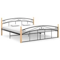 Sengeramme 180x200 cm metal og massivt egetræ sort