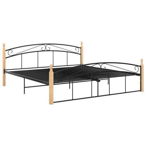 Sengeramme 180x200 cm metal og massivt egetræ sort