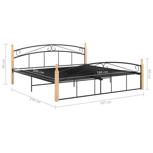 Sengeramme 180x200 cm metal og massivt egetræ sort