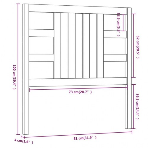 Sengegavl 81×4×100 cm i massivt fyrretræ - sort