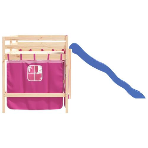 Højseng med gardiner 80x200 cm massivt fyrretræ pink