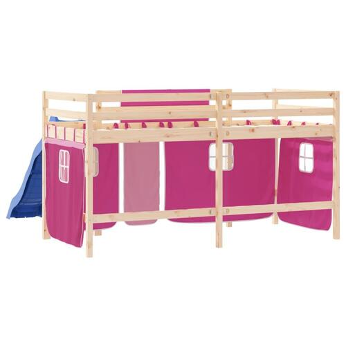 Højseng med gardiner 80x200 cm massivt fyrretræ pink