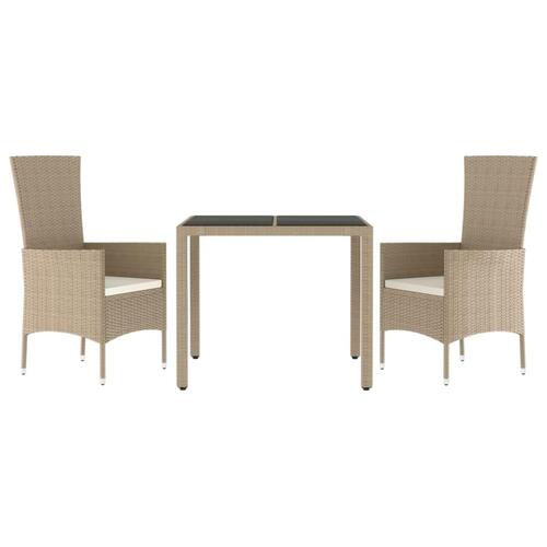 Spisebordssæt til haven 3 dele med hynder polyrattan beige