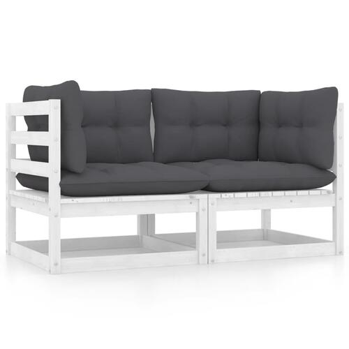 2-personers havesofa m. hynder massivt fyrretræ hvid