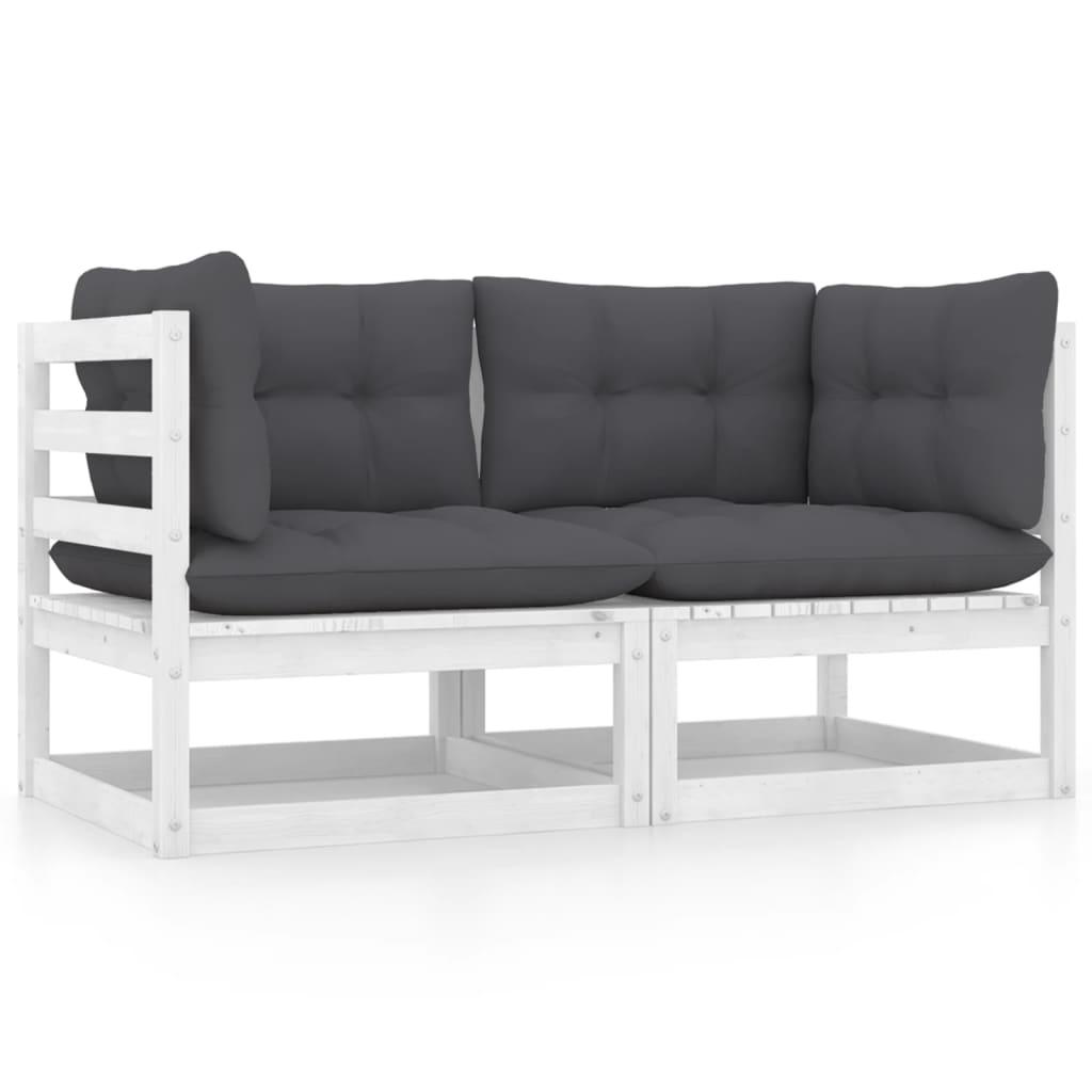 2-personers havesofa m. hynder massivt fyrretræ hvid