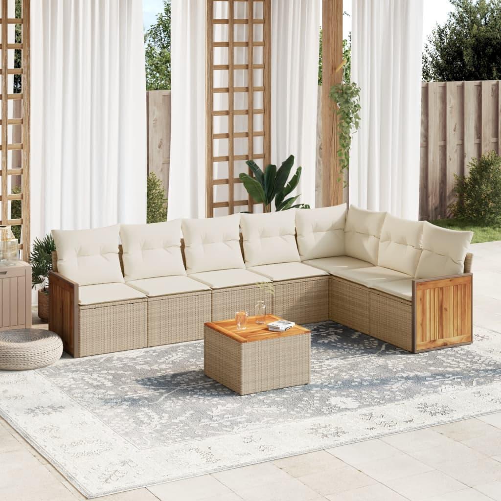 Sofasæt til haven 8 dele med hynder polyrattan beige billede