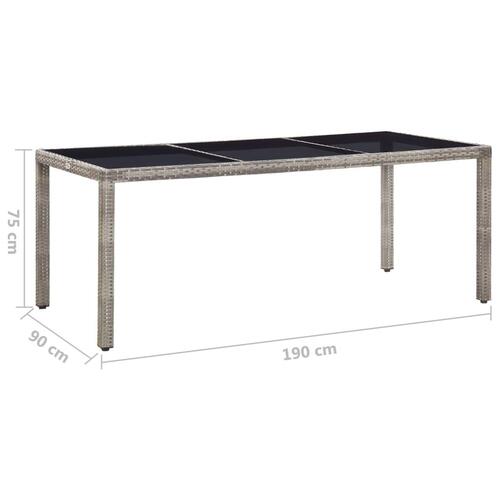 Havebord 190x90x75 cm polyrattan grå