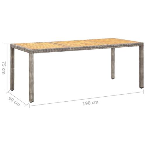 Havebord 190x90x75 cm polyrattan og massivt akacietræ grå